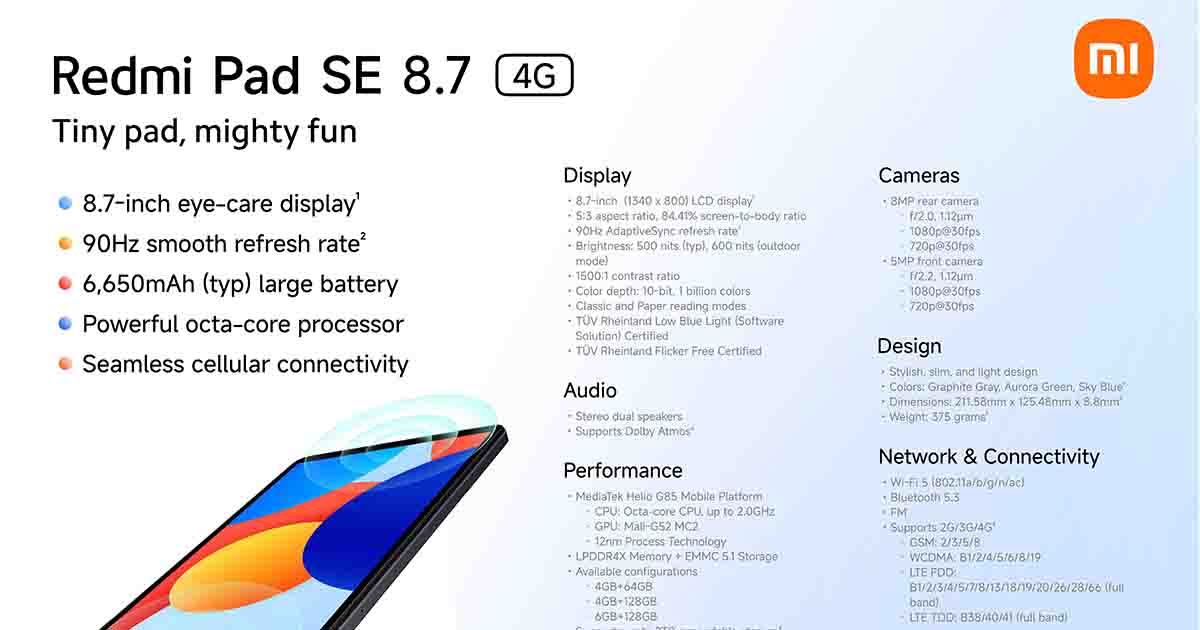 Redmi Pad SE 8.7 4G: Portable Entertainment Companion for Only S$229